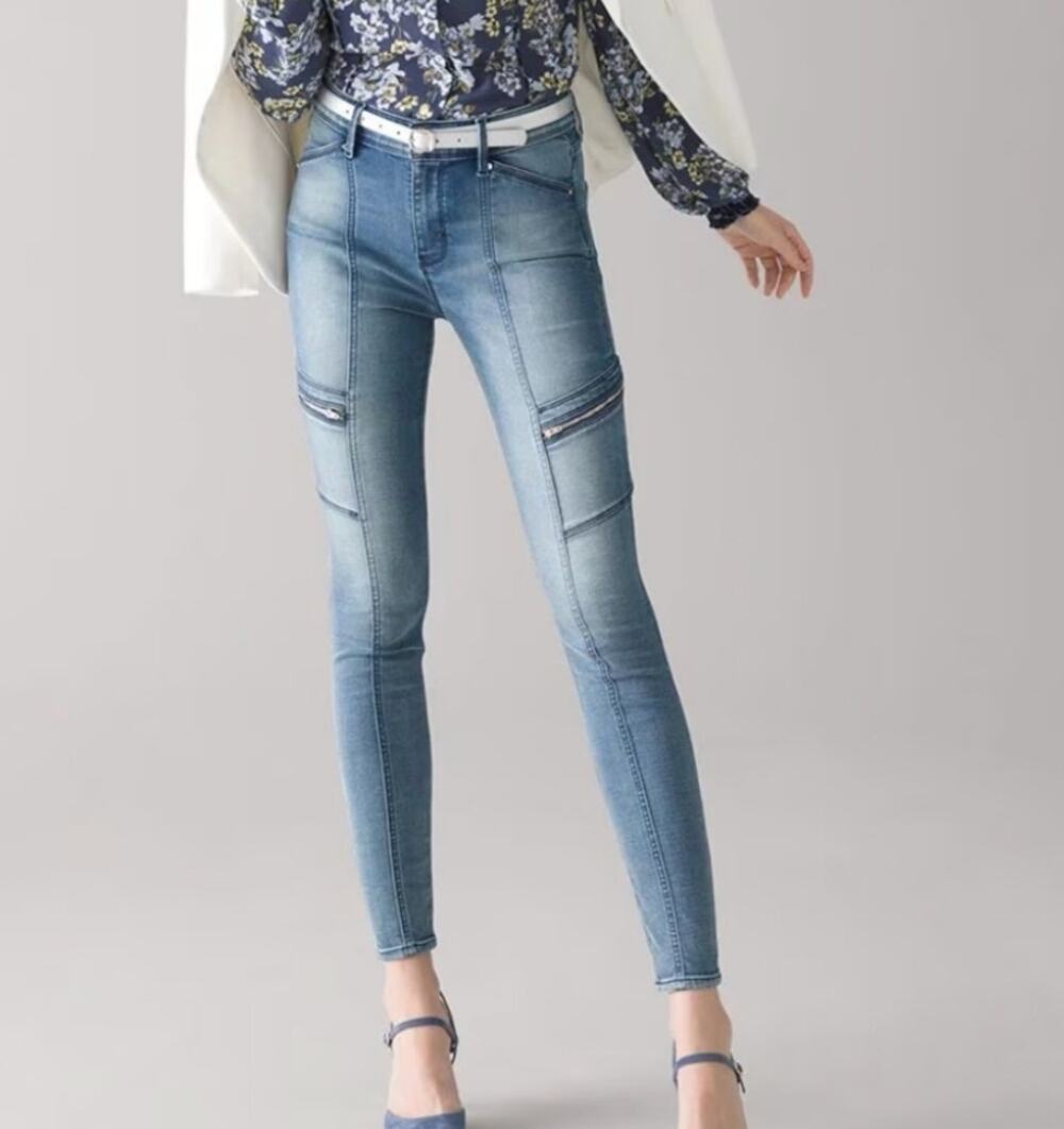 WHBM Ankle Skinny Blue Women’s Jeans Moto Zip Pocket Detail